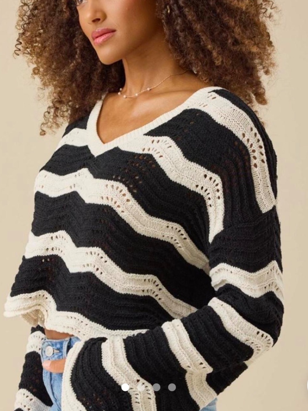 Arula Black & Cream Striped Crop Knit Sweater, 0X
